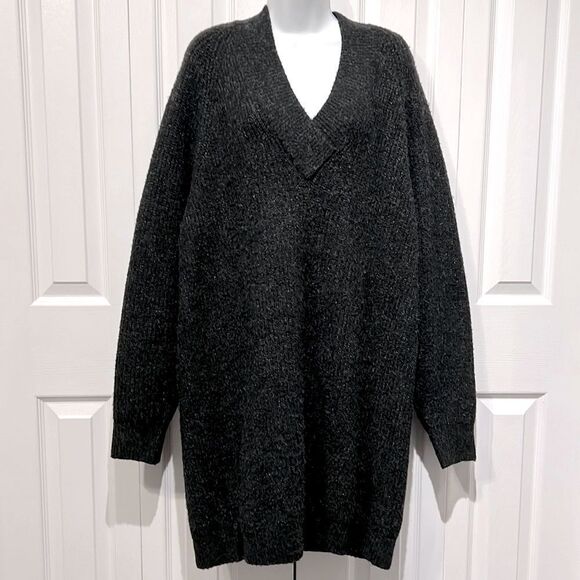 Zara Black Oversized V Neck Sweater Dress Size M - Picture 1 of 12